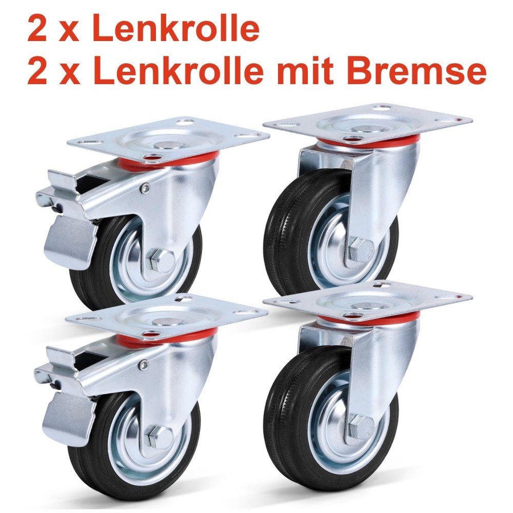 Transportrollen Set Schwerlastrollen Lenkrolle mit Bremse Möbelrollen Gummirolle