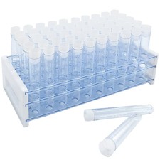 Clear Plastic Test Tubes with Rack,16 x 100mm with Caps and 50 Holes Rack