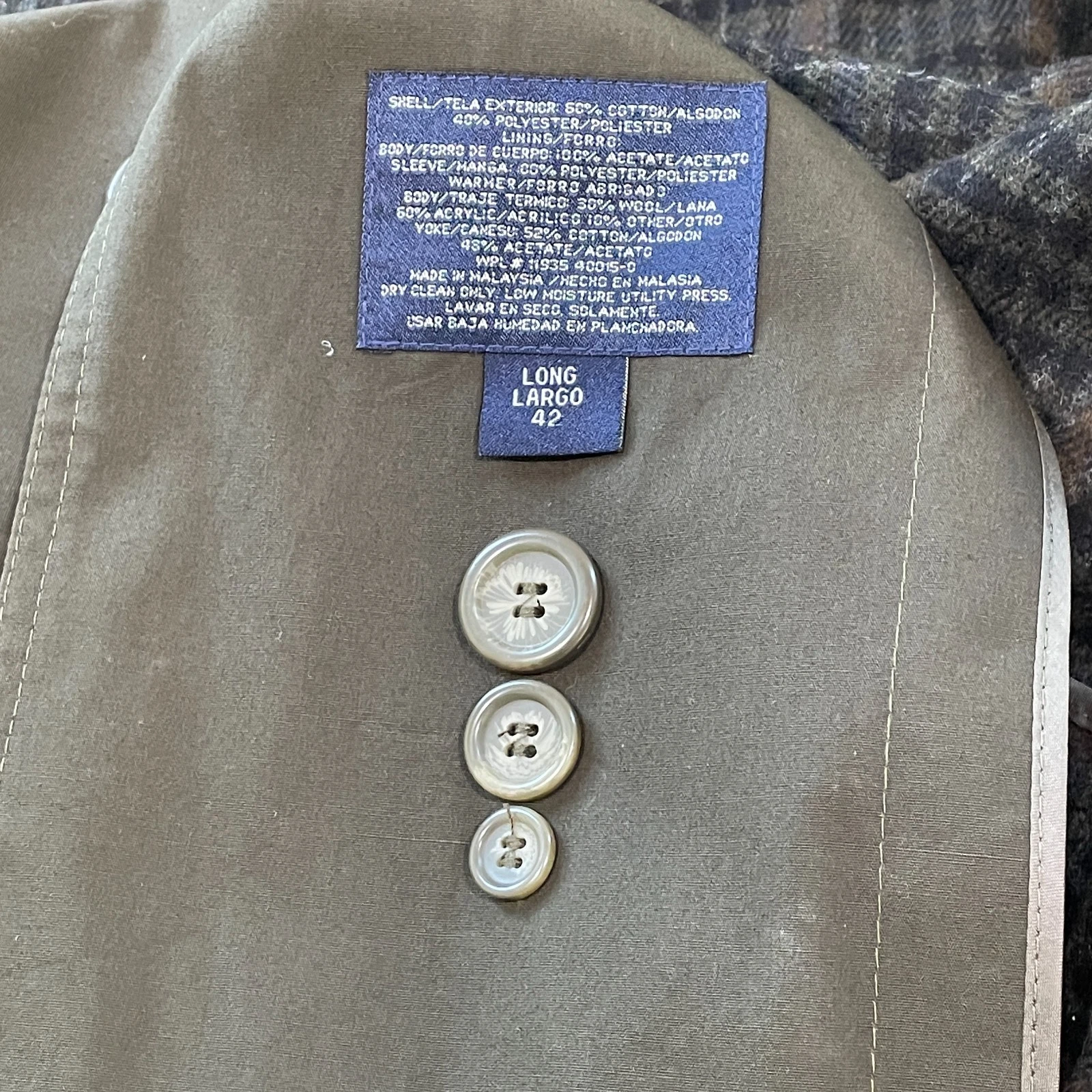 Stafford Trench Coat Mens 42L Olive Green Belted Double Breasted Removable Liner image 8