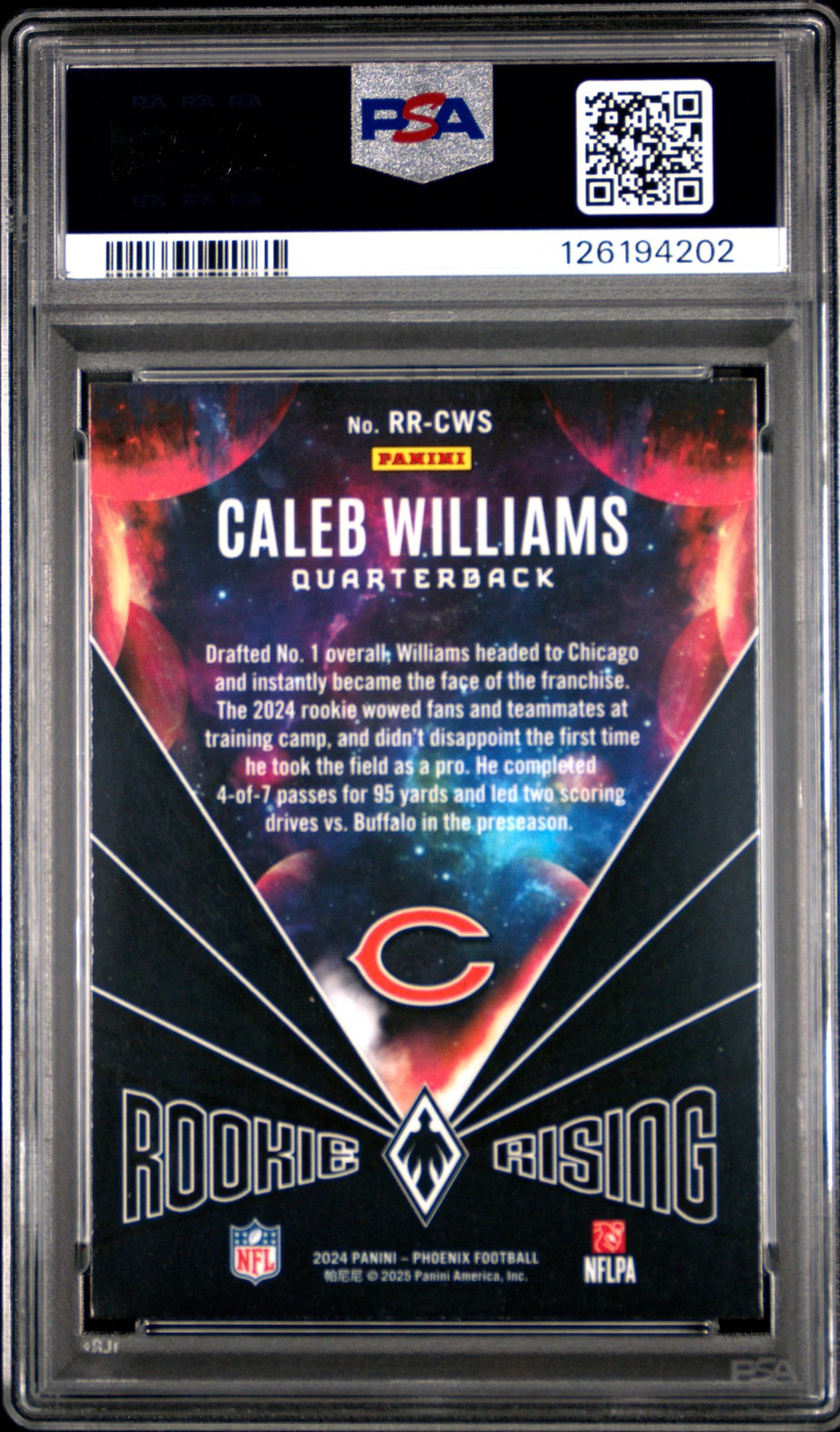 2024 Panini Phoenix Rookie Rising Caleb Williams #RRCWS Rookie PSA 10 view 2