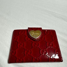 Gucci Red Leather Card Case GG Pattern Lovely Heart Charm Wallet Authentic
