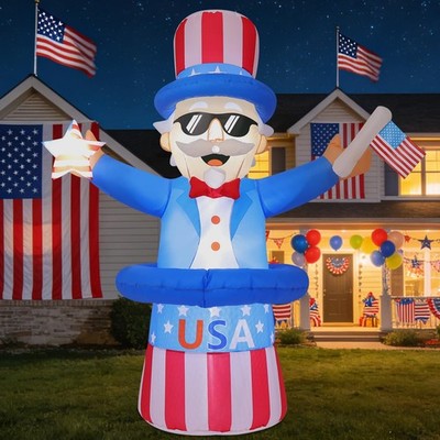 GOOSH 6FT Patriotic Independence Day 4th of July Inflatables Outdoor Blue