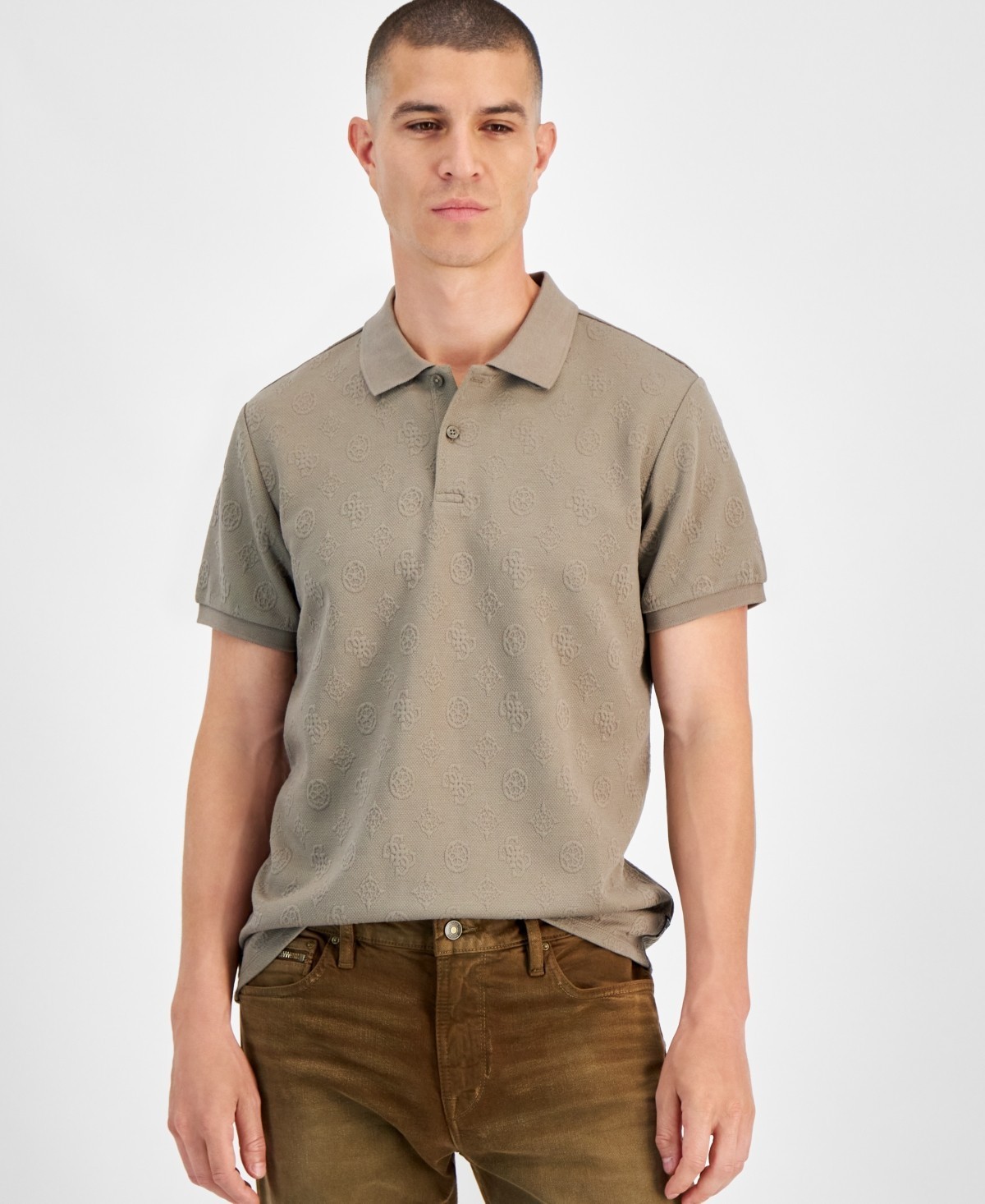 Guess Peony Slim Fit Short Sleeve Quatro G Polo Sweater Mens XXL Walnut Shell 5190₽