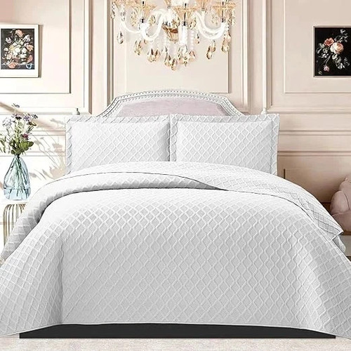 3 Piece Quilted Embossed Bedspread Bed Throw Single Double King Size Bedding Set - Picture 39 of 41