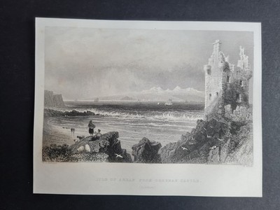 Antique Print (1838) - Isle of Arran from Greenan Castle Scotland - WH Bartlett
