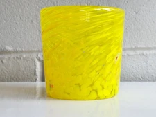 Vintage flawed Murano style Collectible hand blown art glass cup yellow swirl 