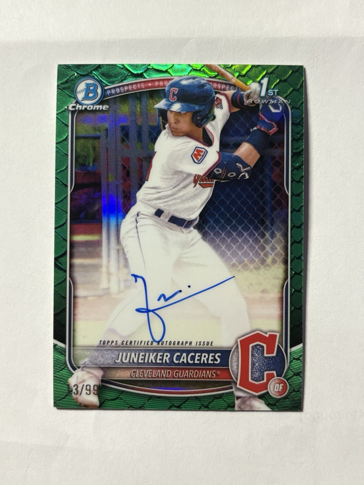 2025 Bowman Chrome Juneiker Caceres 1st🔥GREEN REPTILE AUTO /99🔥Guardians