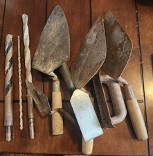 Used 3 Concrete Drill Bits 6 Masonry Hand Tools. One Lot.