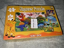 Jungle Animals / Dinosaurs etc. Wooden Jigsaw Puzzles 14 Pack Puzzles NEW IN BOX