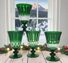 Williams Sonoma GREEN Wilshire Jewel Cut Mixed Goblets 9.25 OZ NIB Christmas