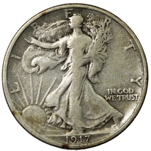 1917-S Rev San Francisco Walking Liberty Half Dollar 50C Very Fine VF+