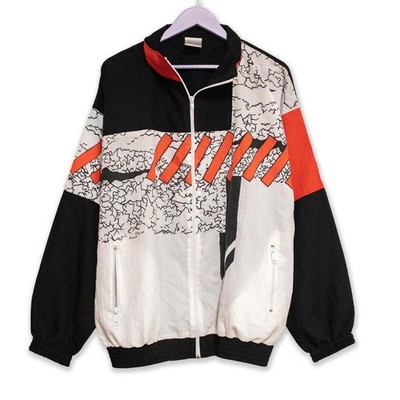 Vintage Windjacke schwarz weiß-rot gemustert 80er 90er Jahre - Größe XXL uo