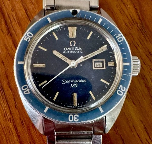 Vintage OMEGA Seamaster 120 Baby Blue Bezel Ref 566.007 Watch Cal. 680 31mm Rare