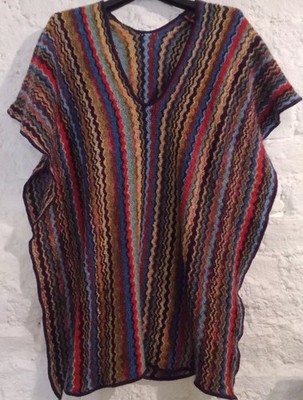 MISSONI Vintage Poncho Unisex Mehrfarbig Zick-Zack Mann Frau M Made in Italy Selten!