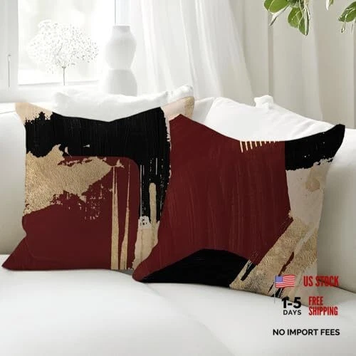 Burgundy 18"x18" Black Red and Gold Pillow Covers - Pack of 1