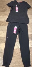 SCRUBSTAR Womens Size XS/S Scrub Set Moisture Control Black Henley/Joggers