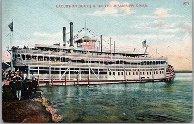 Vintage 1900s Mississippi River Steamer Riverboat Postcard ''EXCURSION BOAT J.S.''