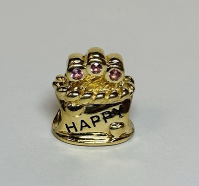 Chamilia 14k Yellow Gold Happy Birthday Cake Pink Stone Bead