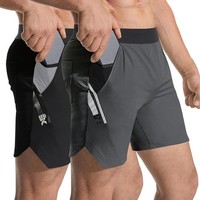 Herren Sport Shorts Laufhose Kurze Hose Fitness Training Taschen Schwarz-Grau M