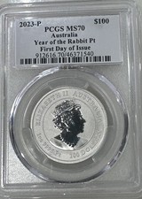 2023 Year Of The Rabbit 1 Oz PLATINUM 999 Perth Mint PCGS MS 70 [2558] 2650.00 per troy oz