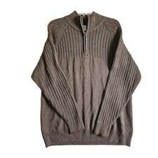 Columbia Brown Mock Neck 1/4 Zip Pullover Ribbed Sweater Men's XL Cotton EUC