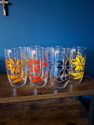 Vintage Retro Blumenmuster Luminara Zitronade Tumbler Gläser x 6 bunt