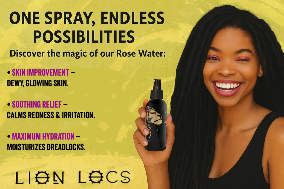 LION LOCS ROSE WATER SPRAY FOR DREADLOCKS, SISTERLOCKS, BRAIDS, DRY HAIR - Image 3 of 4