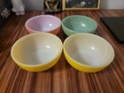 FIRE KING ANCHOR HOCKING 5" CHILI BOWLS VINTAGE Red Yellow Green