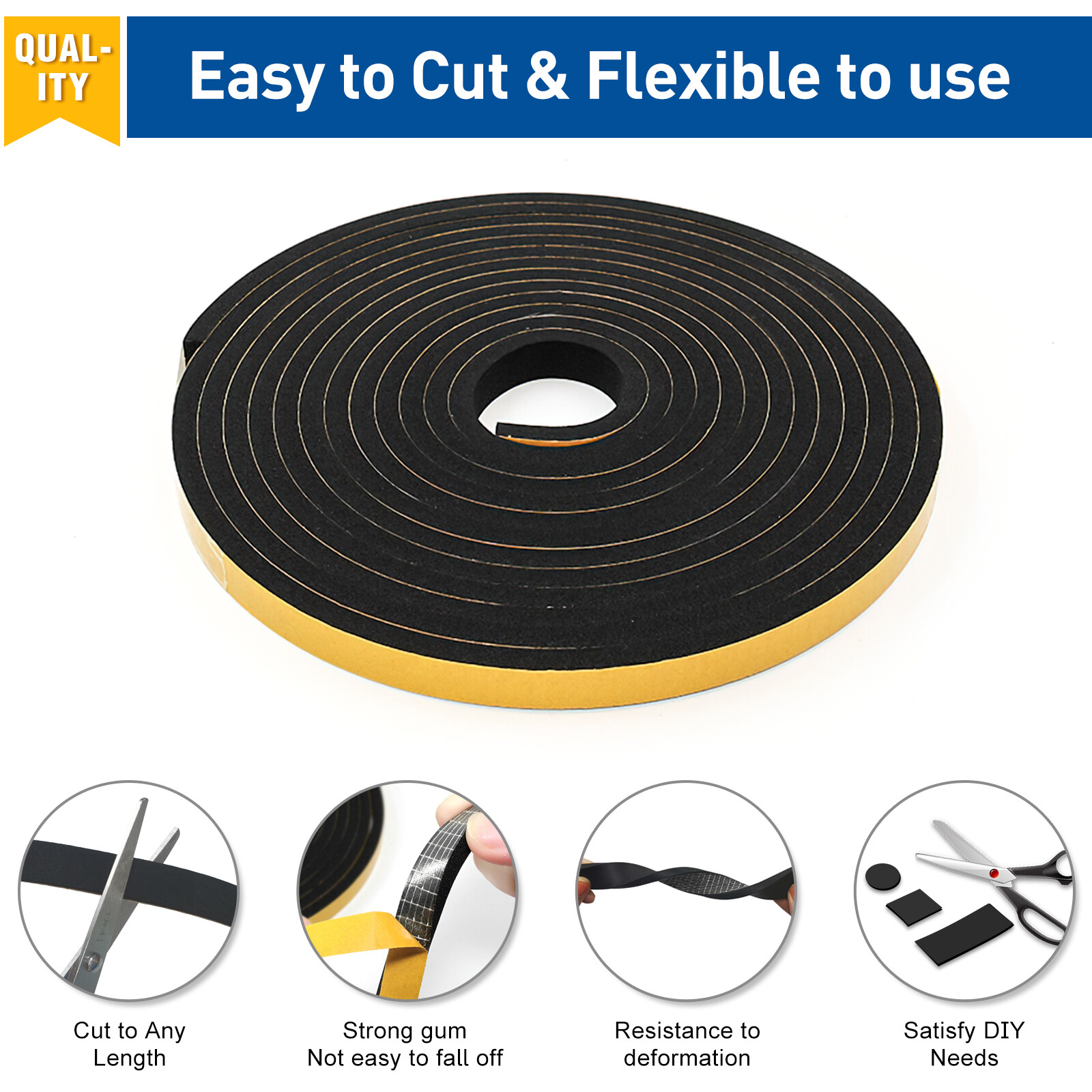 50FT Weather Stripping Door Seal Strip,Foam Insulation Tape for Doors