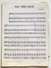 Partition vintage sheet music DICK RIVERS : Pas Très Jolie * 60's Renard