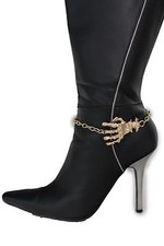 Women Gold Metal Chains Boot Bracelet High Heel Shoe Charm Skeleton Hand Bones