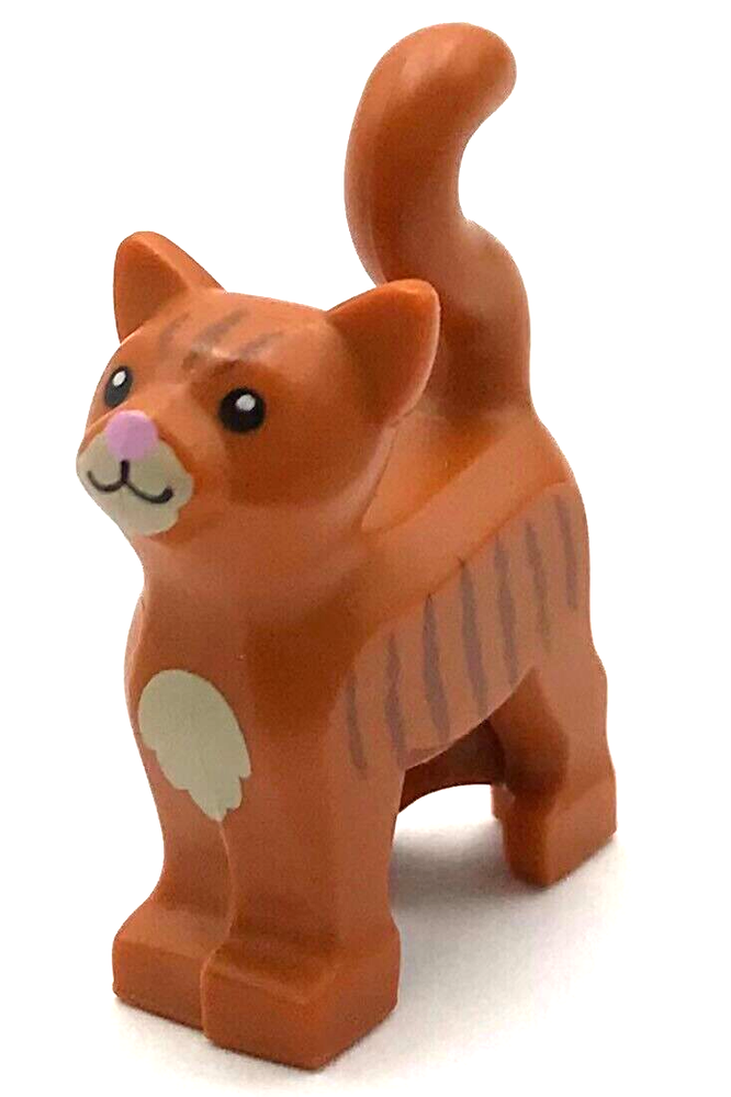 Lego New Dark Orange Cat Standing Black Eyes Dark Tan Chest Kitten Pet