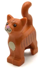 Lego New Dark Orange Cat Standing Black Eyes Dark Tan Chest Kitten Pet