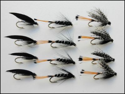 Trout Fishing Wet Flies BLACK PENNELL BARBED/ BARBLESS Various Sizes