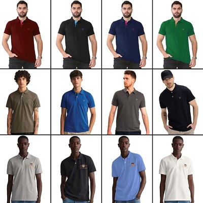 GANT Herren Polohemd Freizeit Arbeit T-Shirt Atmungsaktiv Kurz Arm Baumwolle Top