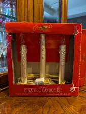 Vintage Electric 3 Drip Silver Candle Light Candolier With Original Box & Bulbs