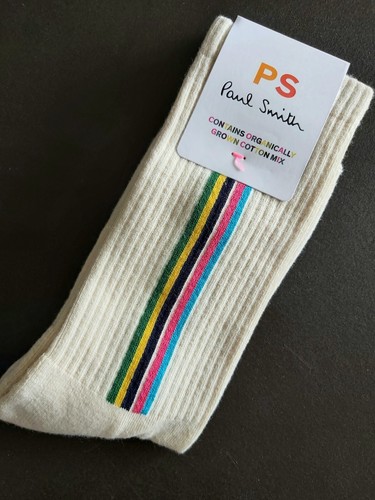 Genuine PAUL SMITH Cushioned Ecru Stripe TRAINER SOCKS 85% Cotton MADE IN ITALY