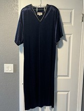 Vintage Christian Dior Lounge Wear 1970s Nite Gown Medium Navy Blue