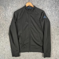 Adidas Jacket Womens Medium 12/14 Black Blue Logo 3 Stripes Gym Training Top