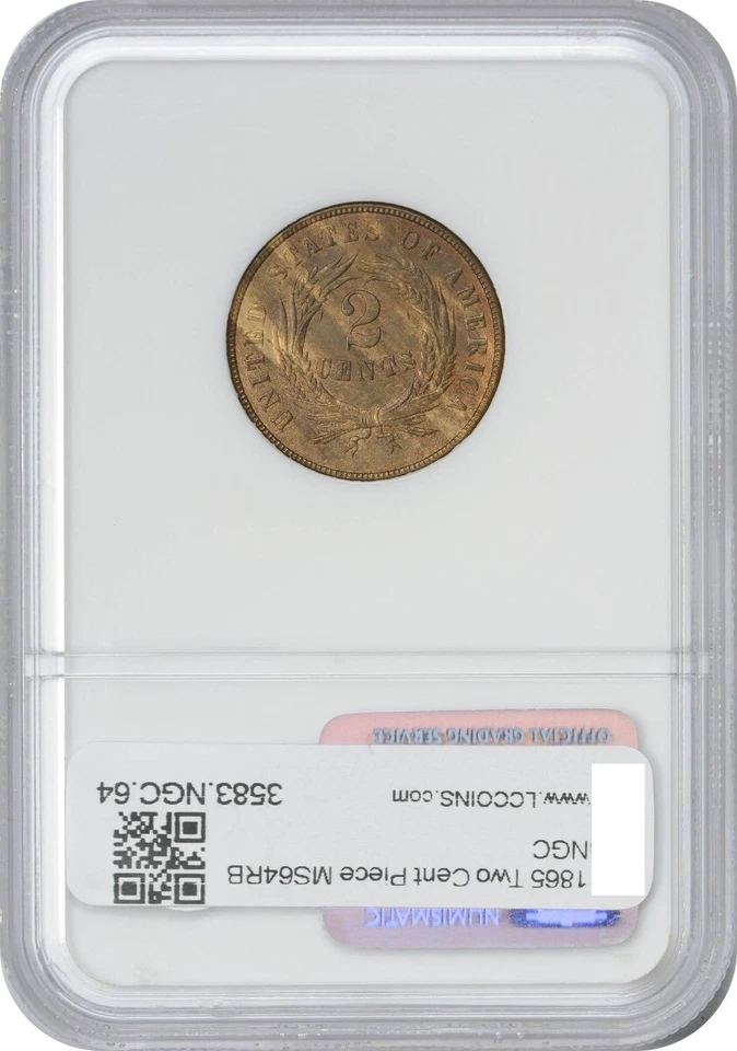 1865 Two Cent Piece MS64RB NGC - Image 2 of 2