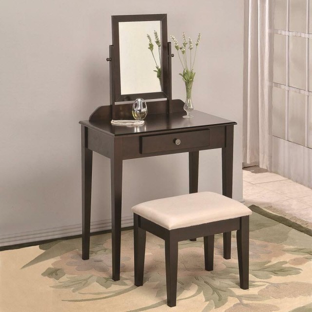 3 Pc Iris Wood Vanity Makeup Table With Adjustable Mirror Stool Set For Sale Online