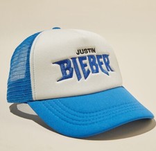 Gorra Justin Bieber Trucker con licencia oficial nueva con etiquetas Propósito Tour Rave azul