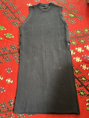 Roberto Collina Navy Blue Merino Wool Rib Knit Button Side Dress Tunic Size S M