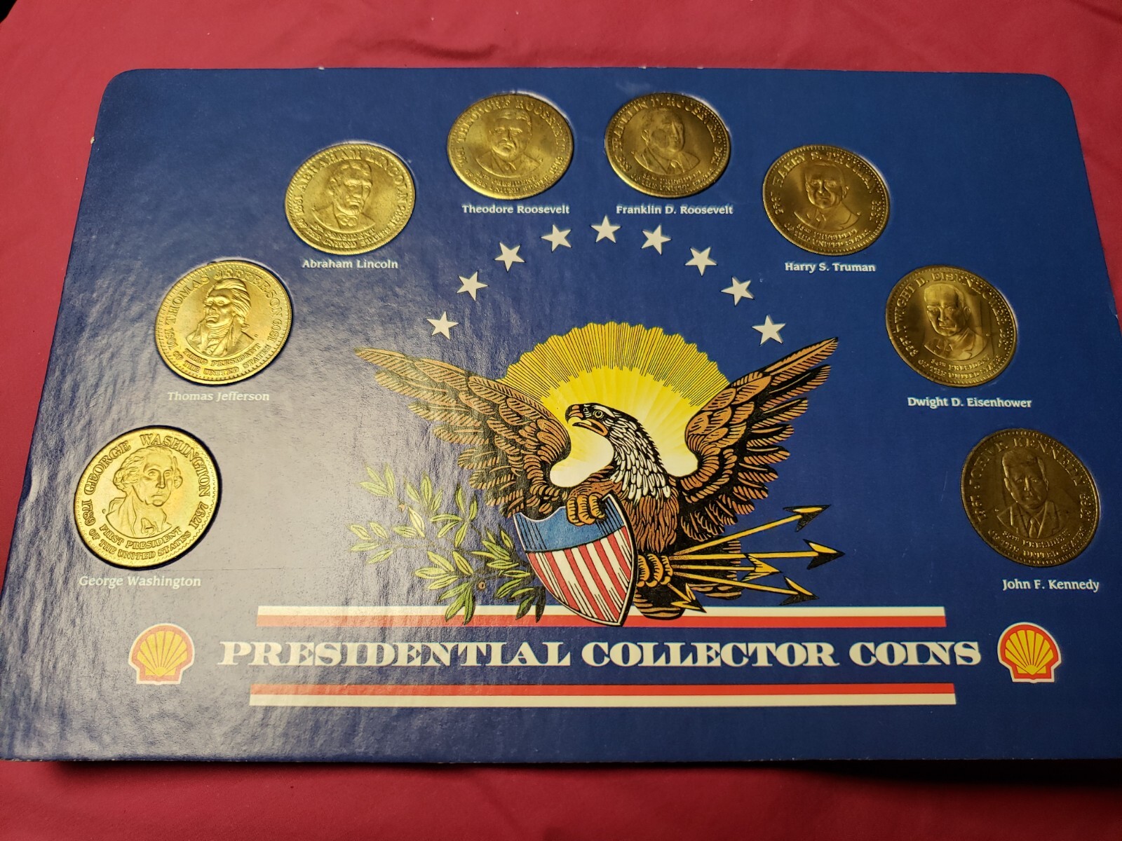 1992 Shell Presidential Collector Coins On Display Card Set Of 8 Coins ...
