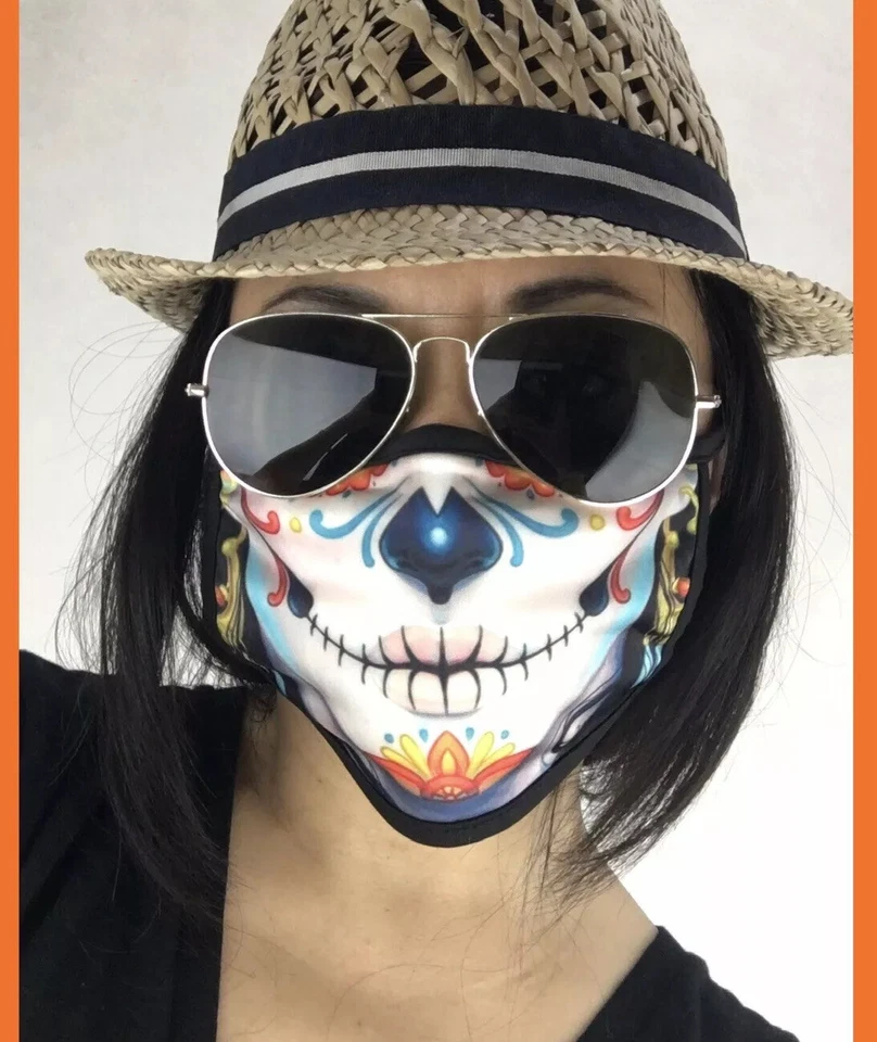 Sugar Skull Catrina Unisex Double Layer Face Mask Reusable Washable Cover Cloth - Image 4 of 4