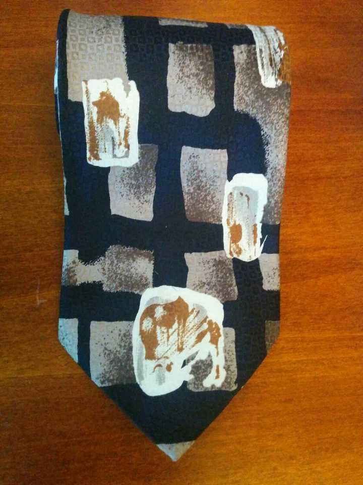 J.T. Beckett 100% 真丝男式领带抽象棕色、棕褐色、绿色黑色  — 第 3/4 张图片