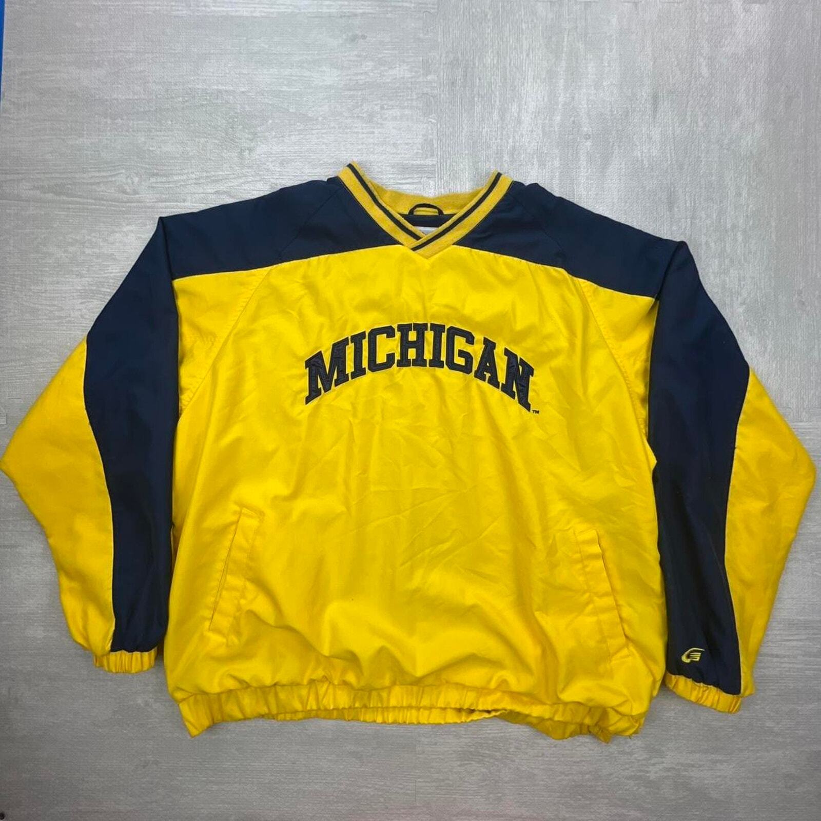 Vintage 90s Michigan Wolverines XXL Windbreaker Jacket Yellow Blue NCAA