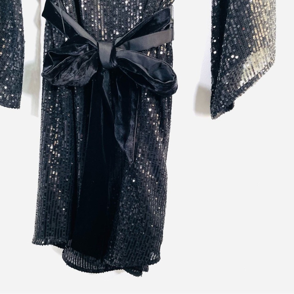 Anthropologie Starling Black Sequin Velvet Belted Tunic Mini Dress