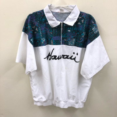 Aloha Hawaiian Fashions Womens 1/4 Zip Oversized Blouse White Vintage Plus 3X