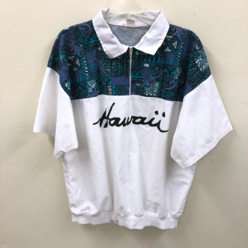Aloha Hawaiian Fashions Womens 1/4 Zip Oversized Blouse White Vintage Plus 3X